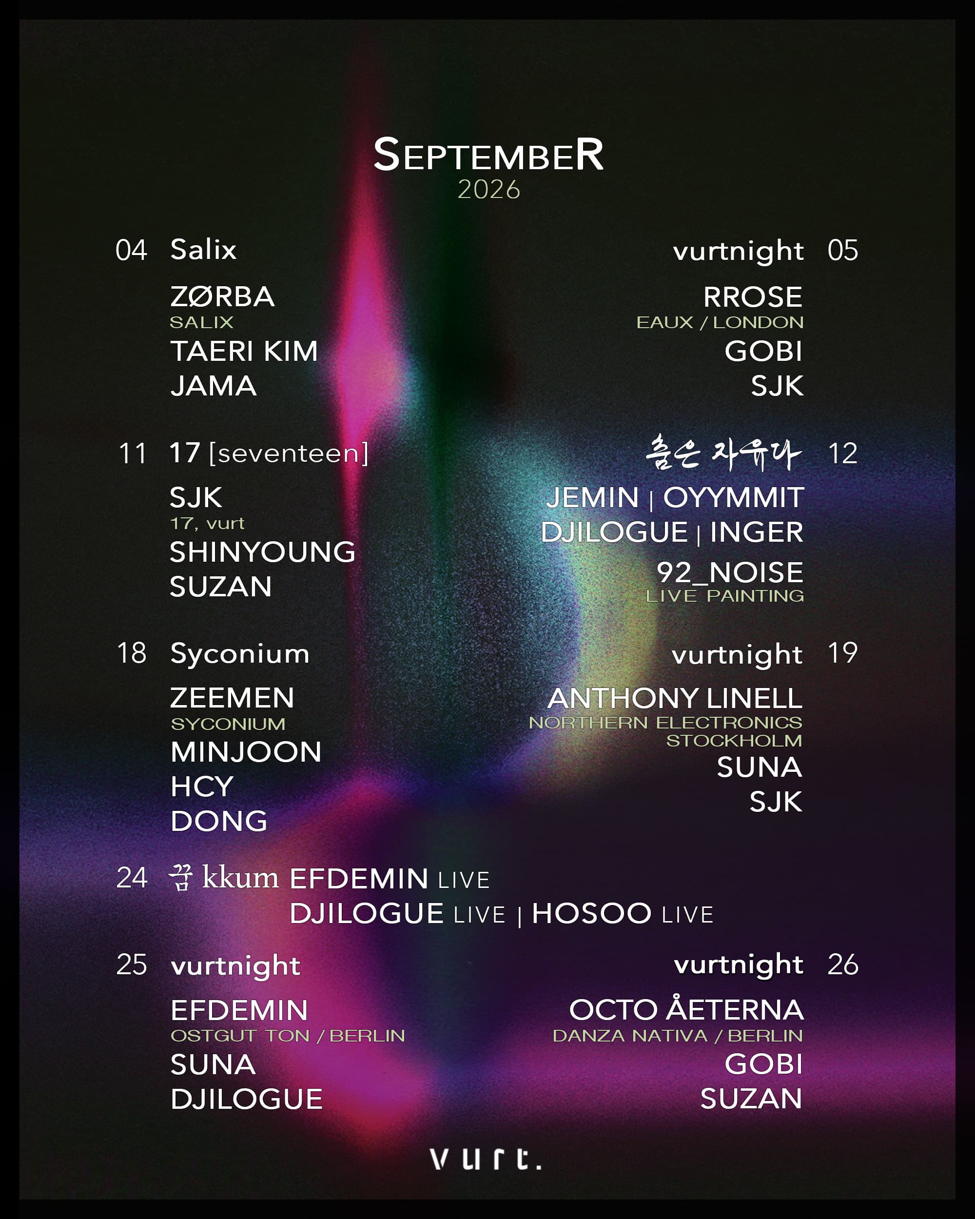 Vurt Schedule September 2026